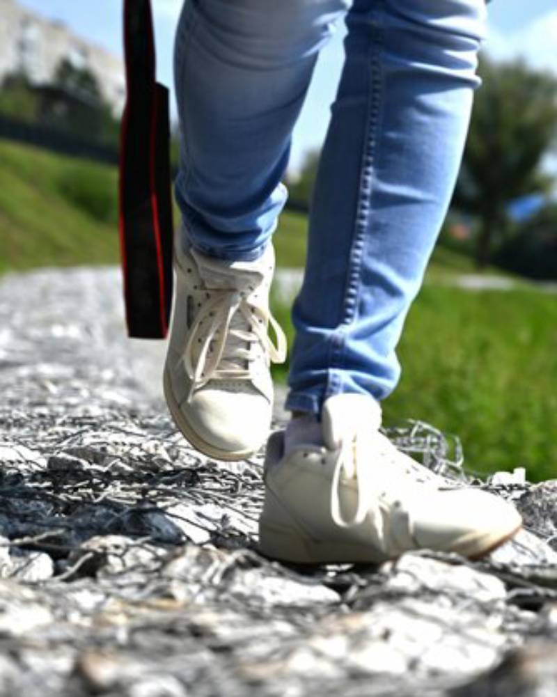 Close-up of a person in comfortable shoes